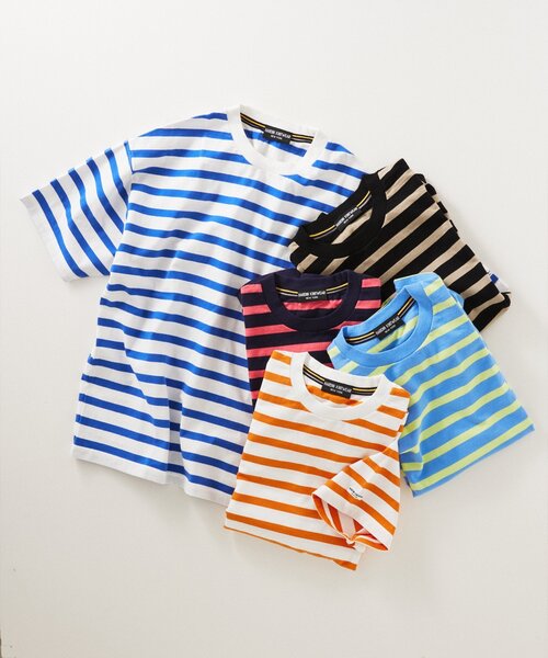 JOURNAL STANDARD relume(ジャーナルスタンダード レリューム)の「HARDIN KNITWEAR 別注 天竺 ボーダー Tシャツ(Tシャツ/カットソー・メンズ・サックスブルー/ブラック/オレンジ/ブルー系その他/ネイビー・LARGE/MEDIUM)」の11枚目の写真