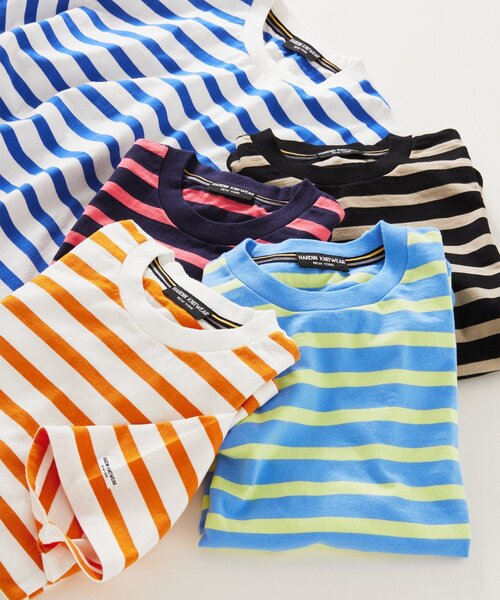 JOURNAL STANDARD relume(ジャーナルスタンダード レリューム)の「HARDIN KNITWEAR 別注 天竺 ボーダー Tシャツ(Tシャツ/カットソー・メンズ・サックスブルー/ブラック/オレンジ/ブルー系その他/ネイビー・LARGE/MEDIUM)」の12枚目の写真