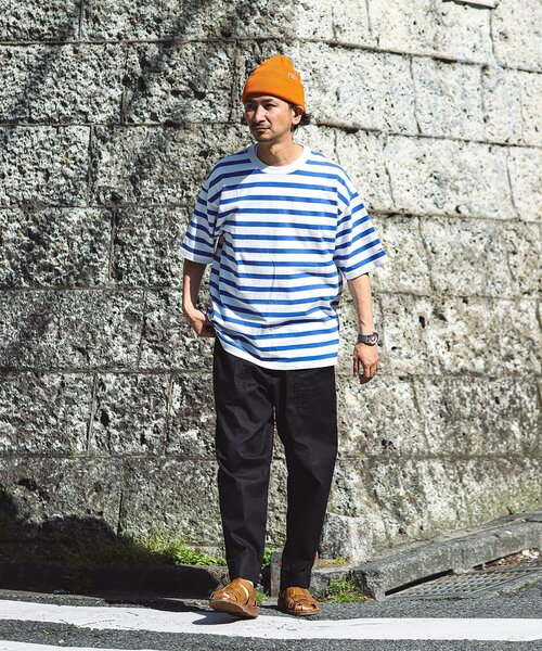 JOURNAL STANDARD relume(ジャーナルスタンダード レリューム)の「HARDIN KNITWEAR 別注 天竺 ボーダー Tシャツ(Tシャツ/カットソー・メンズ・サックスブルー/ブラック/オレンジ/ブルー系その他/ネイビー・LARGE/MEDIUM)」の14枚目の写真