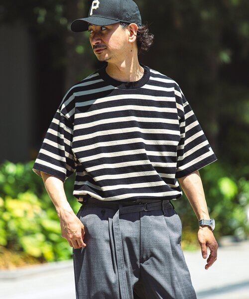 JOURNAL STANDARD relume(ジャーナルスタンダード レリューム)の「HARDIN KNITWEAR 別注 天竺 ボーダー Tシャツ(Tシャツ/カットソー・メンズ・サックスブルー/ブラック/オレンジ/ブルー系その他/ネイビー・LARGE/MEDIUM)」の18枚目の写真