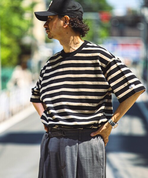 JOURNAL STANDARD relume(ジャーナルスタンダード レリューム)の「HARDIN KNITWEAR 別注 天竺 ボーダー Tシャツ(Tシャツ/カットソー・メンズ・サックスブルー/ブラック/オレンジ/ブルー系その他/ネイビー・LARGE/MEDIUM)」の19枚目の写真