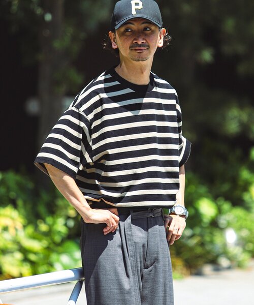 JOURNAL STANDARD relume(ジャーナルスタンダード レリューム)の「HARDIN KNITWEAR 別注 天竺 ボーダー Tシャツ(Tシャツ/カットソー・メンズ・サックスブルー/ブラック/オレンジ/ブルー系その他/ネイビー・LARGE/MEDIUM)」の21枚目の写真