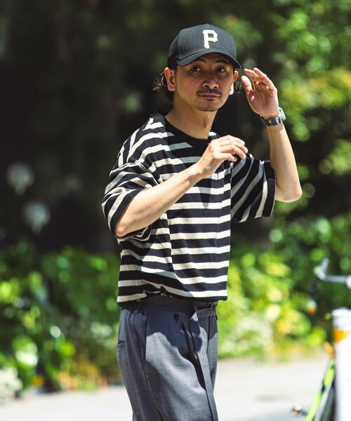 JOURNAL STANDARD relume(ジャーナルスタンダード レリューム)の「HARDIN KNITWEAR 別注 天竺 ボーダー Tシャツ(Tシャツ/カットソー・メンズ・サックスブルー/ブラック/オレンジ/ブルー系その他/ネイビー・LARGE/MEDIUM)」の22枚目の写真