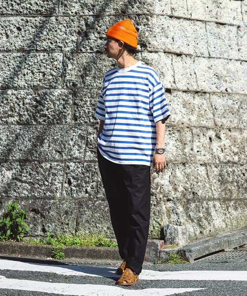 JOURNAL STANDARD relume(ジャーナルスタンダード レリューム)の「HARDIN KNITWEAR 別注 天竺 ボーダー Tシャツ(Tシャツ/カットソー・メンズ・サックスブルー/ブラック/オレンジ/ブルー系その他/ネイビー・LARGE/MEDIUM)」の7枚目の写真