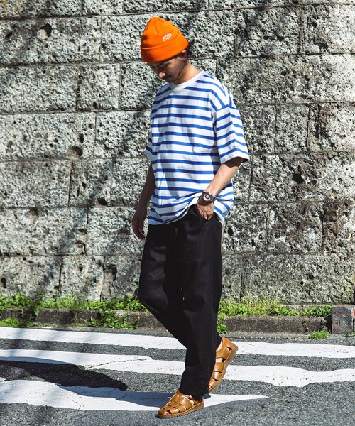 JOURNAL STANDARD relume(ジャーナルスタンダード レリューム)の「HARDIN KNITWEAR 別注 天竺 ボーダー Tシャツ(Tシャツ/カットソー・メンズ・サックスブルー/ブラック/オレンジ/ブルー系その他/ネイビー・LARGE/MEDIUM)」の9枚目の写真