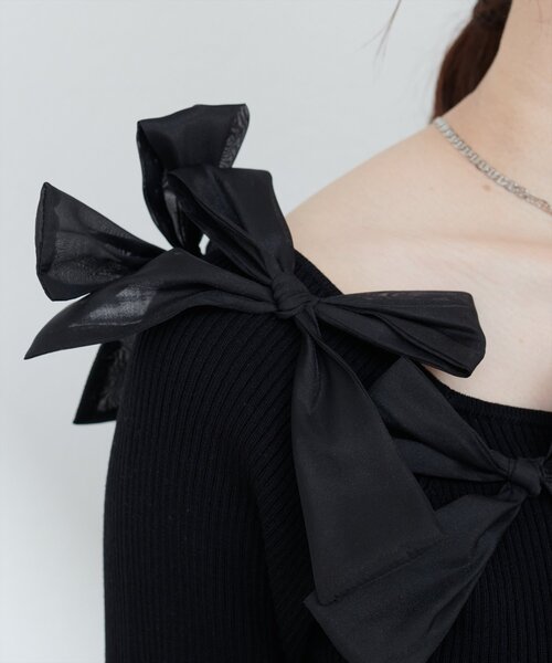 natural couture(ナチュラルクチュール)の「リボン×リボンリブニット(ニット/セーター・レディース・オフホワイト/ネイビー/ブラック・FREE)」の18枚目の写真