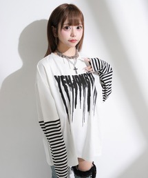 Diable baiser（ディアブルベーゼ）の「ロゴボーダー長袖レイヤードカットソー（Tシャツ/カットソー）」