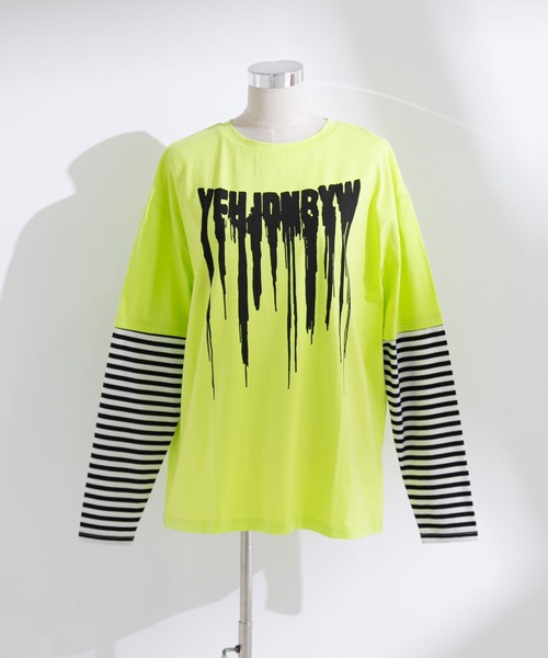 ロゴボーダー長袖レイヤードカットソー（Tシャツ/カットソー