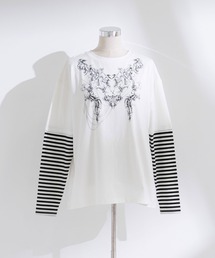 Diable baiser（ディアブルベーゼ）の「ロゴボーダー長袖レイヤードカットソー（Tシャツ/カットソー）」