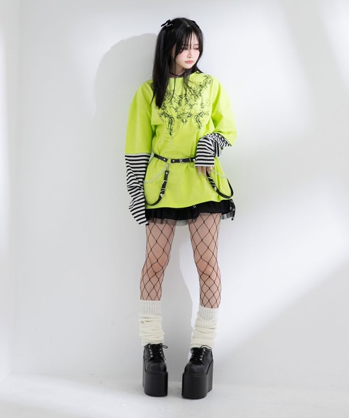 Diable baiser（ディアブルベーゼ）の「ロゴボーダー長袖レイヤードカットソー（Tシャツ/カットソー・レディース・グリーン系その他/ホワイト/グリーン/ホワイト系その他/ブラック/ブラック系その他・MEDIUM/3L）」の12枚目の写真