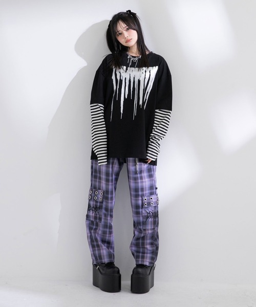 Diable baiser（ディアブルベーゼ）の「ロゴボーダー長袖レイヤードカットソー（Tシャツ/カットソー・レディース・グリーン系その他/ホワイト/グリーン/ホワイト系その他/ブラック/ブラック系その他・MEDIUM/3L）」の9枚目の写真