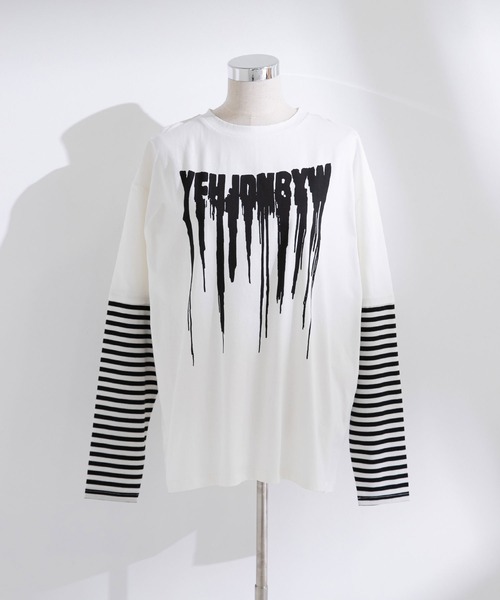 tシャツ ロゴボーダー長袖レイヤードカットソー レディース ロゴボーダー長袖レイヤードカットソー – レディース