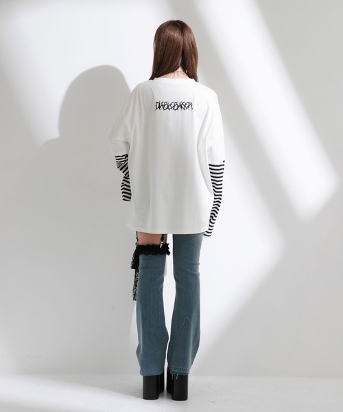 Diable baiser（ディアブルベーゼ）の「ロゴボーダー長袖レイヤードカットソー（Tシャツ/カットソー・レディース・グリーン系その他/ホワイト/グリーン/ホワイト系その他/ブラック/ブラック系その他・MEDIUM/3L）」の21枚目の写真