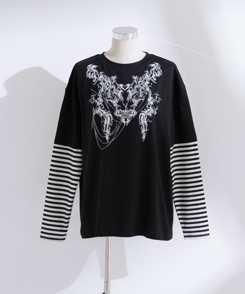 Diable baiser（ディアブルベーゼ）の「ロゴボーダー長袖レイヤードカットソー（Tシャツ/カットソー・レディース・グリーン系その他/ホワイト/グリーン/ホワイト系その他/ブラック/ブラック系その他・MEDIUM/3L）」の15枚目の写真