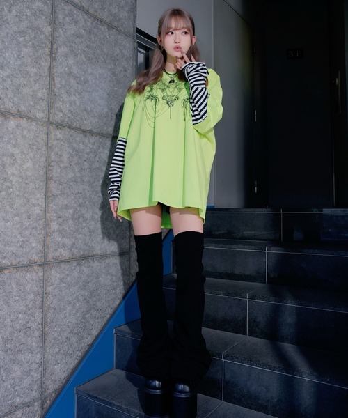 Diable baiser（ディアブルベーゼ）の「ロゴボーダー長袖レイヤードカットソー（Tシャツ/カットソー・レディース・グリーン系その他/ホワイト/グリーン/ホワイト系その他/ブラック/ブラック系その他・MEDIUM/3L）」の18枚目の写真