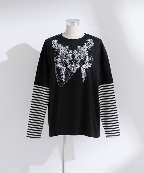 Diable baiser（ディアブルベーゼ）の「ロゴボーダー長袖レイヤードカットソー（Tシャツ/カットソー・レディース・グリーン系その他/ホワイト/グリーン/ホワイト系その他/ブラック/ブラック系その他・MEDIUM/3L）」の17枚目の写真