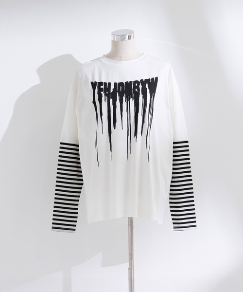 Diable baiser（ディアブルベーゼ）の「ロゴボーダー長袖レイヤードカットソー（Tシャツ/カットソー・レディース・グリーン系その他/ホワイト/グリーン/ホワイト系その他/ブラック/ブラック系その他・MEDIUM/3L）」の18枚目の写真