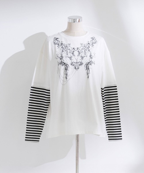 Diable baiser（ディアブルベーゼ）の「ロゴボーダー長袖レイヤードカットソー（Tシャツ/カットソー・レディース・グリーン系その他/ホワイト/グリーン/ホワイト系その他/ブラック/ブラック系その他・MEDIUM/3L）」の19枚目の写真