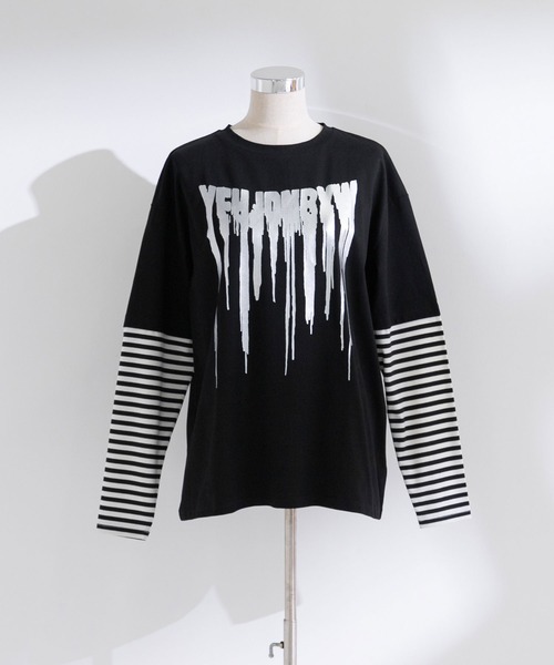 Diable baiser（ディアブルベーゼ）の「ロゴボーダー長袖レイヤードカットソー（Tシャツ/カットソー・レディース・グリーン系その他/ホワイト/グリーン/ホワイト系その他/ブラック/ブラック系その他・MEDIUM/3L）」の20枚目の写真