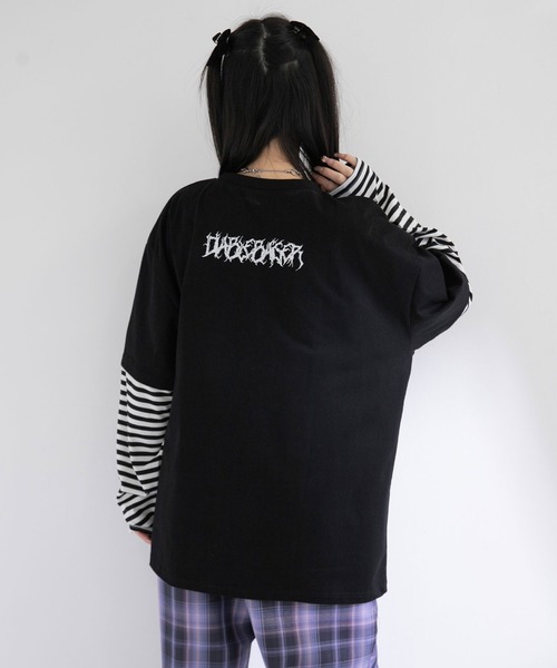 Diable baiser（ディアブルベーゼ）の「ロゴボーダー長袖レイヤードカットソー（Tシャツ/カットソー・レディース・グリーン系その他/ホワイト/グリーン/ホワイト系その他/ブラック/ブラック系その他・MEDIUM/3L）」の15枚目の写真