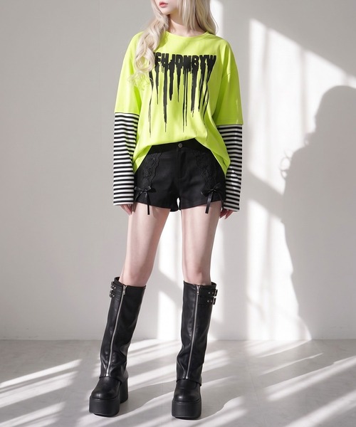 Diable baiser（ディアブルベーゼ）の「ロゴボーダー長袖レイヤードカットソー（Tシャツ/カットソー・レディース・グリーン系その他/ホワイト/グリーン/ホワイト系その他/ブラック/ブラック系その他・MEDIUM/3L）」の10枚目の写真
