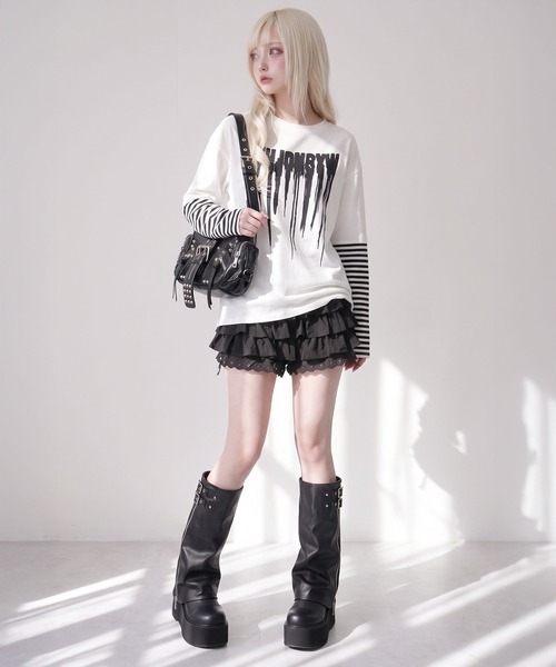 Diable baiser（ディアブルベーゼ）の「ロゴボーダー長袖レイヤードカットソー（Tシャツ/カットソー・レディース・グリーン系その他/ホワイト/グリーン/ホワイト系その他/ブラック/ブラック系その他・MEDIUM/3L）」の11枚目の写真