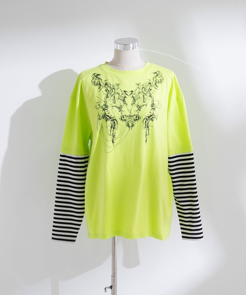 Diable baiser（ディアブルベーゼ）の「ロゴボーダー長袖レイヤードカットソー（Tシャツ/カットソー・レディース・グリーン系その他/ホワイト/グリーン/ホワイト系その他/ブラック/ブラック系その他・MEDIUM/3L）」の16枚目の写真