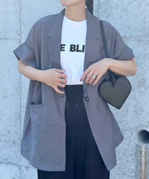 aquagarage（アクアガレージ）の「シアーテーラードジャケット（テーラードジャケット・レディース・ブラック/ベージュ/チャコール・FREE）」の2枚目の写真