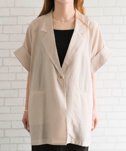 aquagarage（アクアガレージ）の「シアーテーラードジャケット（テーラードジャケット・レディース・ブラック/ベージュ/チャコール・FREE）」の4枚目の写真