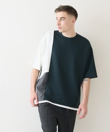【Blue Standard/ブルースタンダード】接触冷感 COOLスムース フェイクレイヤード リラックスフィット切り替えデザインTシャツ