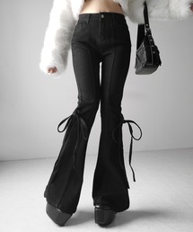 【 3color / 4size 】ストラップリボンヴィンテージストレッチフレアデニム / strap ribbon vintage stretch flare denim
