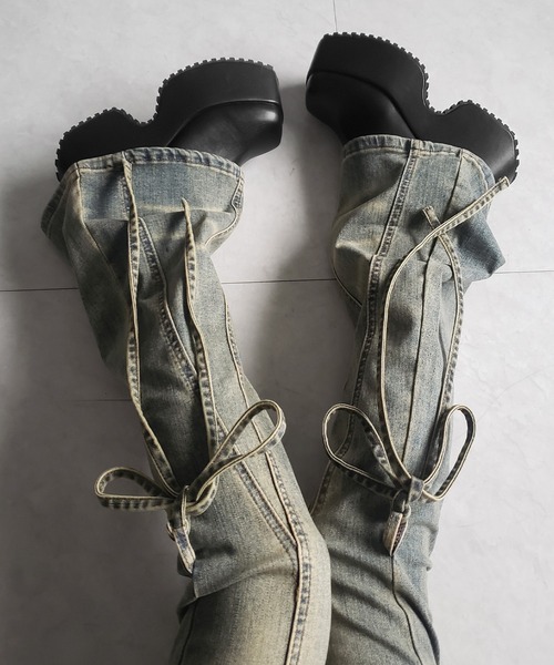 me+em select(ミームセレクト)の「【 3color / 4size 】ストラップリボンヴィンテージストレッチフレアデニム / strap ribbon vintage stretch flare denim(デニムパンツ・レディース・ブラック/ブルー/ダークブラック・SMALL/MEDIUM/LARGE/X-LARGE)」の11枚目の写真