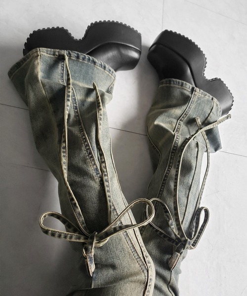 me+em select(ミームセレクト)の「【 3color / 4size 】ストラップリボンヴィンテージストレッチフレアデニム / strap ribbon vintage stretch flare denim(デニムパンツ・レディース・ブラック/ブルー/ダークブラック・SMALL/MEDIUM/LARGE/X-LARGE)」の12枚目の写真