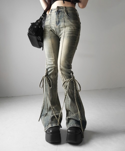 me+em select(ミームセレクト)の「【 3color / 4size 】ストラップリボンヴィンテージストレッチフレアデニム / strap ribbon vintage stretch flare denim(デニムパンツ・レディース・ブラック/ブルー/ダークブラック・SMALL/MEDIUM/LARGE/X-LARGE)」の16枚目の写真