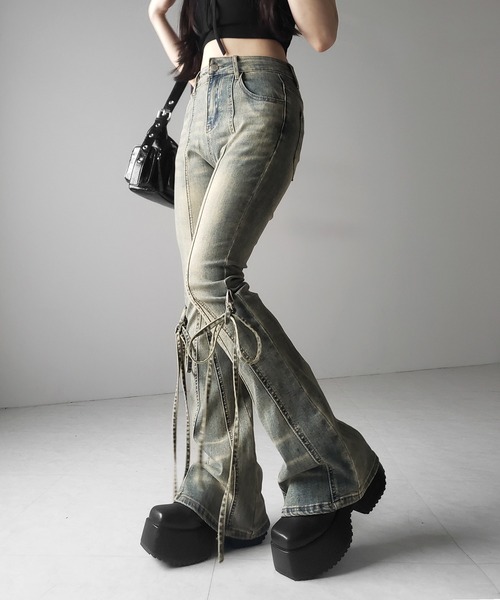 me+em select(ミームセレクト)の「【 3color / 4size 】ストラップリボンヴィンテージストレッチフレアデニム / strap ribbon vintage stretch flare denim(デニムパンツ・レディース・ブラック/ブルー/ダークブラック・SMALL/MEDIUM/LARGE/X-LARGE)」の17枚目の写真