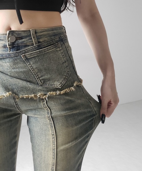 me+em select(ミームセレクト)の「【 3color / 4size 】ストラップリボンヴィンテージストレッチフレアデニム / strap ribbon vintage stretch flare denim(デニムパンツ・レディース・ブラック/ブルー/ダークブラック・SMALL/MEDIUM/LARGE/X-LARGE)」の18枚目の写真