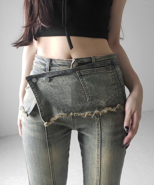 me+em select(ミームセレクト)の「【 3color / 4size 】ストラップリボンヴィンテージストレッチフレアデニム / strap ribbon vintage stretch flare denim(デニムパンツ・レディース・ブラック/ブルー/ダークブラック・SMALL/MEDIUM/LARGE/X-LARGE)」の19枚目の写真