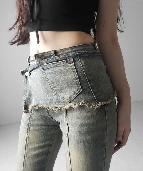 me+em select(ミームセレクト)の「【 3color / 4size 】ストラップリボンヴィンテージストレッチフレアデニム / strap ribbon vintage stretch flare denim(デニムパンツ・レディース・ブラック/ブルー/ダークブラック・SMALL/MEDIUM/LARGE/X-LARGE)」の20枚目の写真