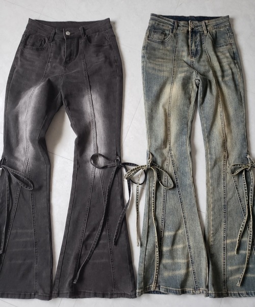 me+em select(ミームセレクト)の「【 3color / 4size 】ストラップリボンヴィンテージストレッチフレアデニム / strap ribbon vintage stretch flare denim(デニムパンツ・レディース・ブラック/ブルー/ダークブラック・SMALL/MEDIUM/LARGE/X-LARGE)」の6枚目の写真