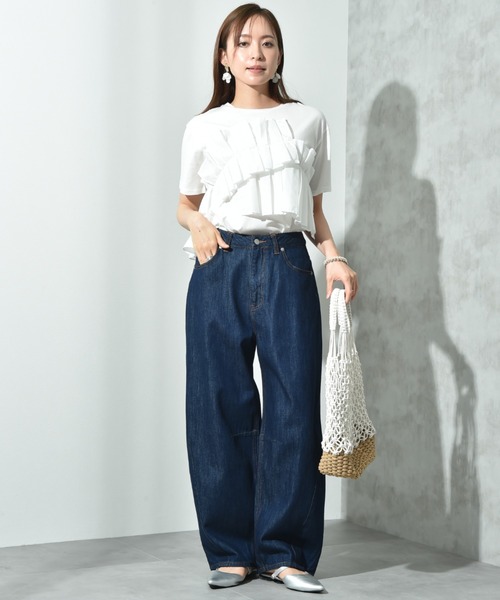 INTERPLANET（インタープラネット）の「カーブデニム（デニムパンツ・レディース・インディゴブルー/ブラック・マルチサイズ）」の3枚目の写真