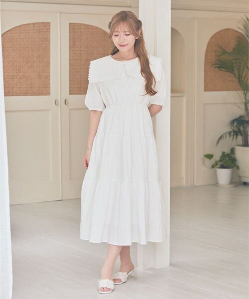 Areeam(アリーム)の「スクエアカラーティアードワンピース(ワンピース・レディース・オフホワイト/ライトグリーン・FREE)」の16枚目の写真