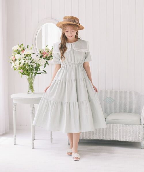 Areeam(アリーム)の「スクエアカラーティアードワンピース(ワンピース・レディース・オフホワイト/ライトグリーン・FREE)」の17枚目の写真