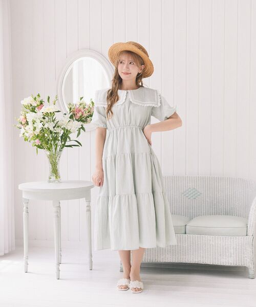 Areeam(アリーム)の「スクエアカラーティアードワンピース(ワンピース・レディース・オフホワイト/ライトグリーン・FREE)」の18枚目の写真