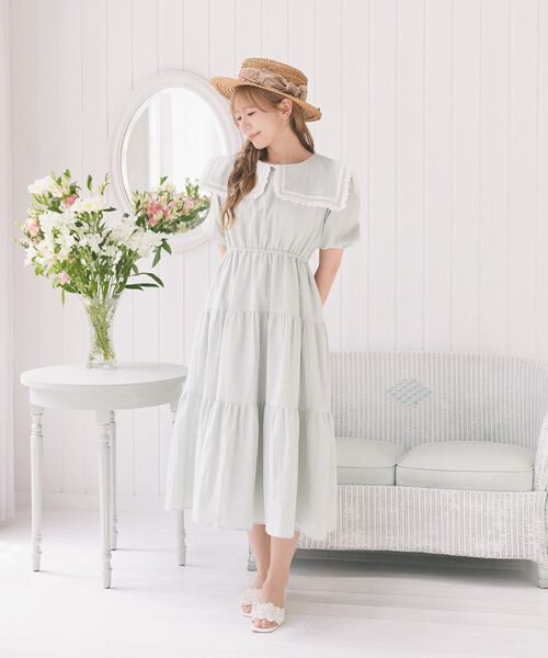 Areeam(アリーム)の「スクエアカラーティアードワンピース(ワンピース・レディース・オフホワイト/ライトグリーン・FREE)」の19枚目の写真