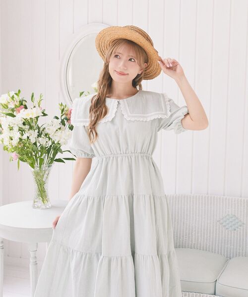 Areeam(アリーム)の「スクエアカラーティアードワンピース(ワンピース・レディース・オフホワイト/ライトグリーン・FREE)」の20枚目の写真