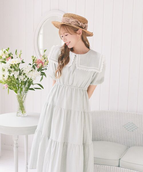 Areeam(アリーム)の「スクエアカラーティアードワンピース(ワンピース・レディース・オフホワイト/ライトグリーン・FREE)」の21枚目の写真