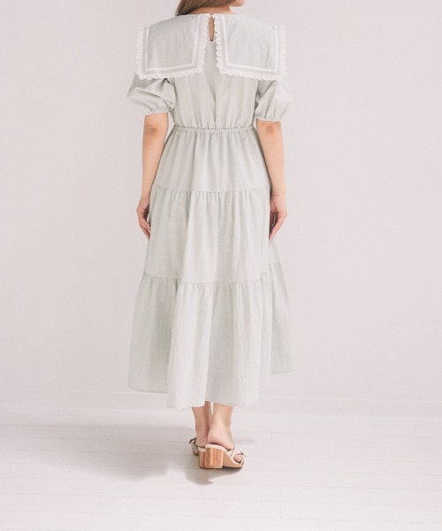 Areeam(アリーム)の「スクエアカラーティアードワンピース(ワンピース・レディース・オフホワイト/ライトグリーン・FREE)」の9枚目の写真