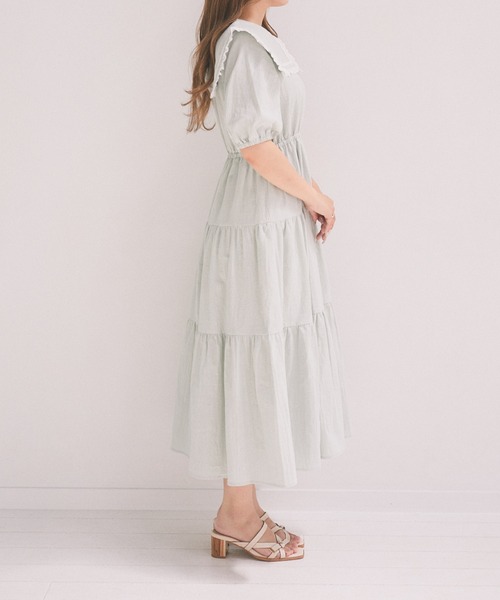 Areeam(アリーム)の「スクエアカラーティアードワンピース(ワンピース・レディース・オフホワイト/ライトグリーン・FREE)」の8枚目の写真