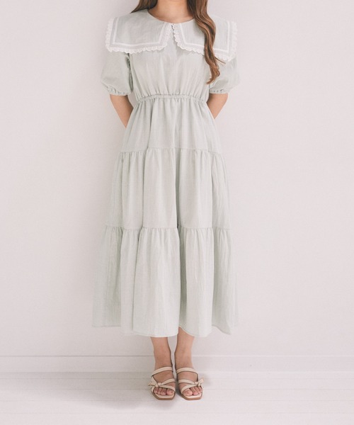 Areeam(アリーム)の「スクエアカラーティアードワンピース(ワンピース・レディース・オフホワイト/ライトグリーン・FREE)」の7枚目の写真