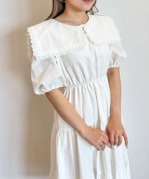 Areeam(アリーム)の「スクエアカラーティアードワンピース(ワンピース・レディース・オフホワイト/ライトグリーン・FREE)」の10枚目の写真